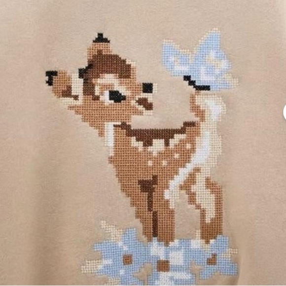 Zara x Disney collab Beige Sweater with Deer and Butterfly Design embroidered - Picture 3 of 4